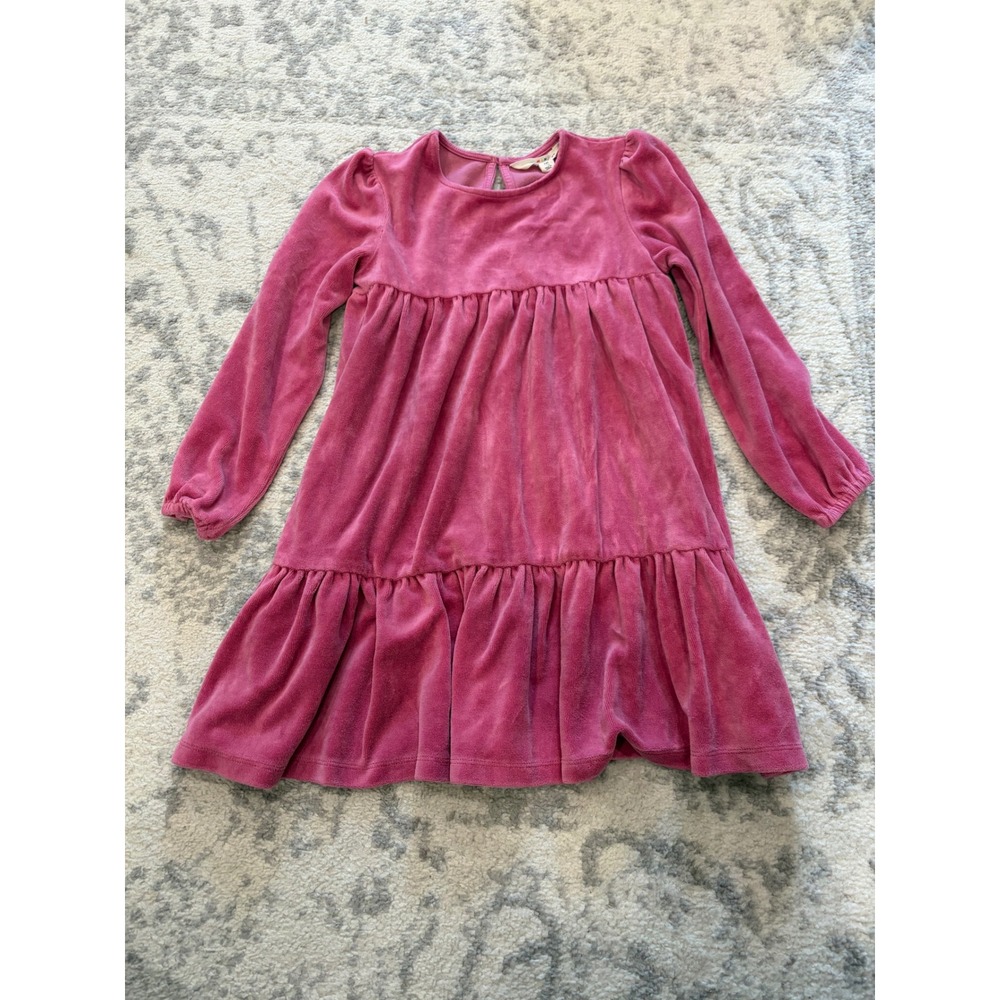 Mini Boden Kids' Tiered Velour Dress Teacup Pink Girls size 7 - 8 Years